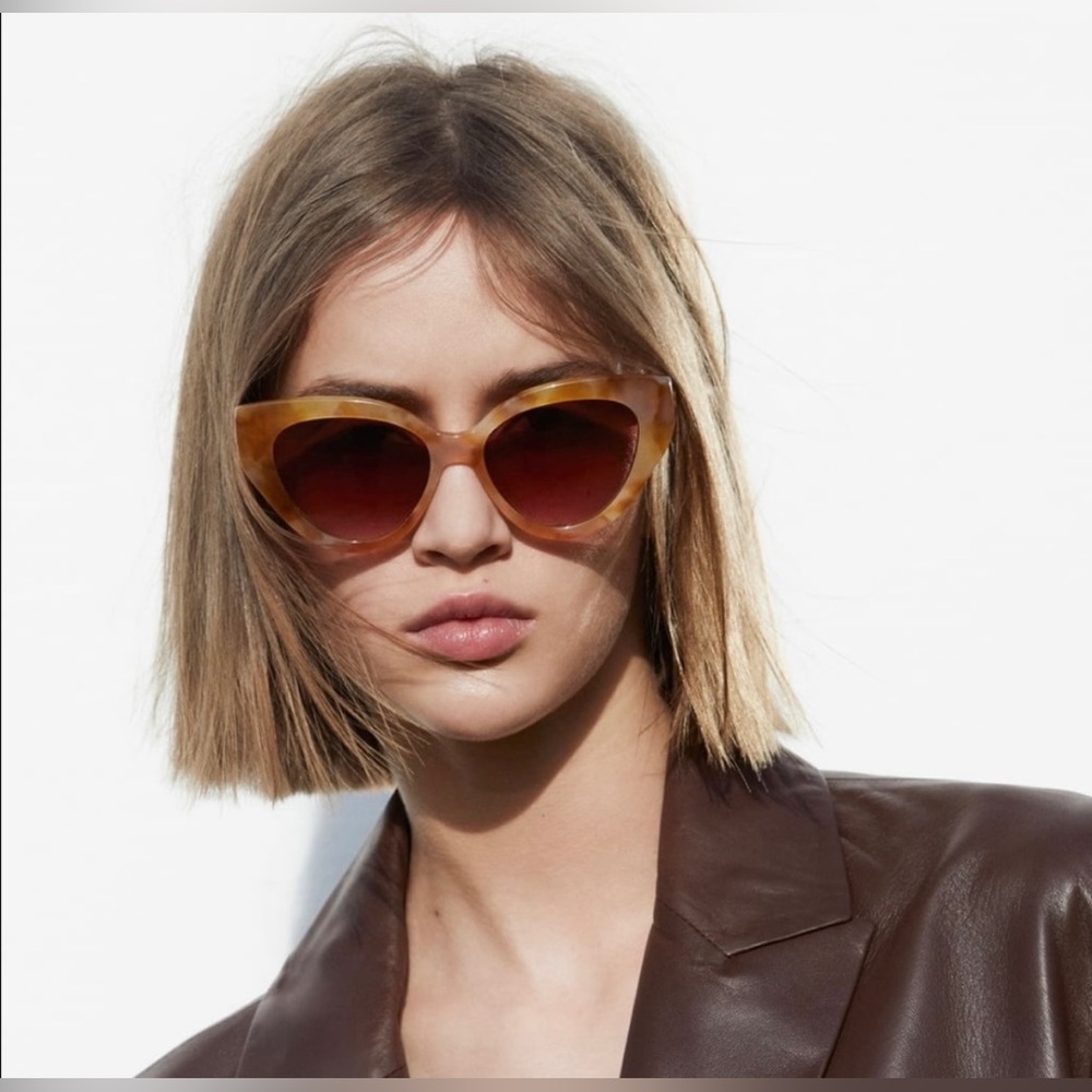 Zara Sunglasses Premium Acetate Collection caramel cat eye tortoise new w/ case